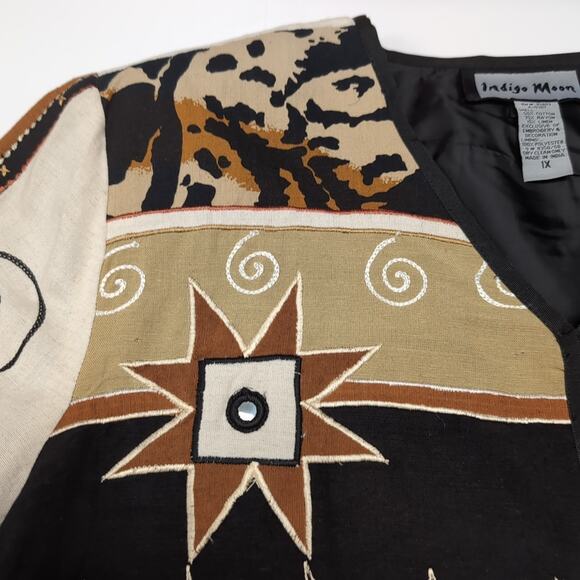 VTG Indigo Moon Patchwork Jacket Womens Size 1X Animal Print Tapestry Brown Tan - Picture 6 of 12